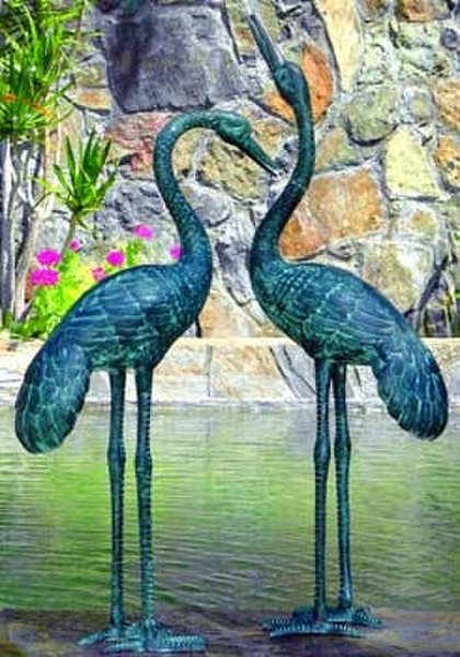 Crane Pair Large Water Features Sculptures Bronze Spouting Birds